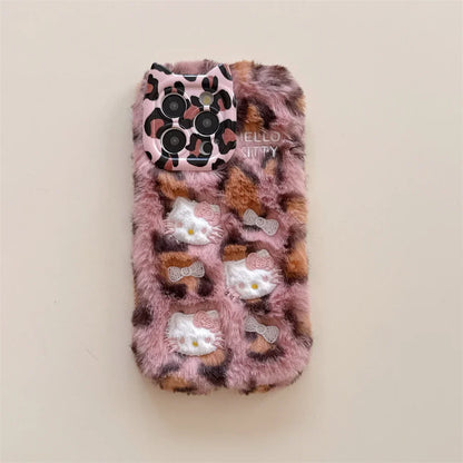 Cartoon Fluffy Hello Kitty Plush Cat Ears Phone Case