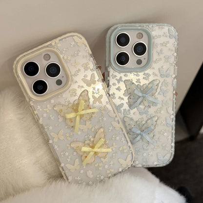 Korean Full Screen Flowers 3D Butterfly Bowknot Soft Phone Case For iPhone