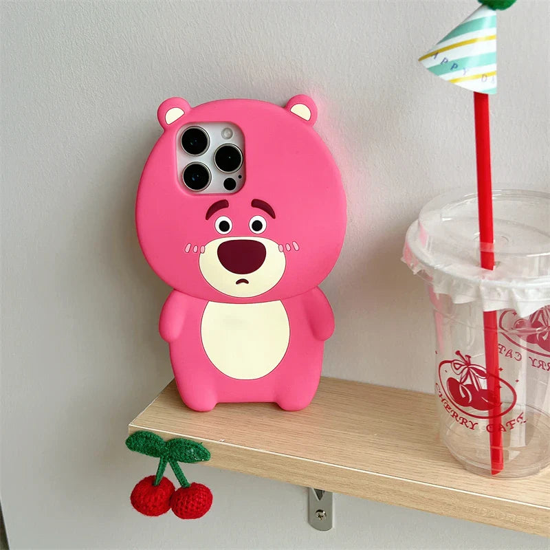 3D Strawberry Bear Silicone Phone Case For iPhone