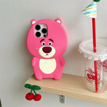 3D Strawberry Bear Silicone Phone Case For iPhone