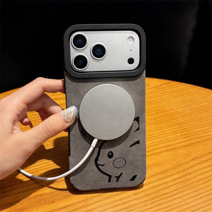 Cute Cartoon Pikachu Leather Texture Magnetic Phone Case For iPhone