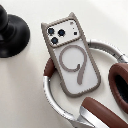 Cute Cartoon Solid Color Cat Tail Clear Magnetic Phone Case For iPhone