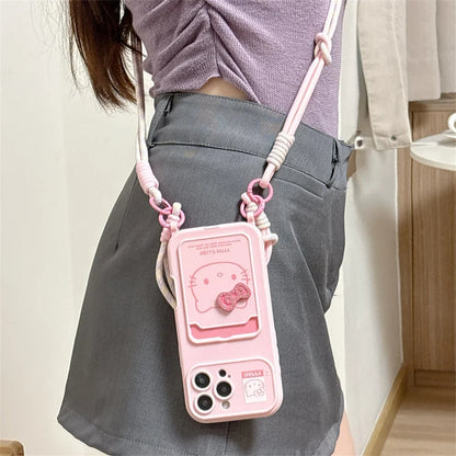 Crossbody Lanyard Hello Kitty Slot Card Bag Phone Case For iPhone