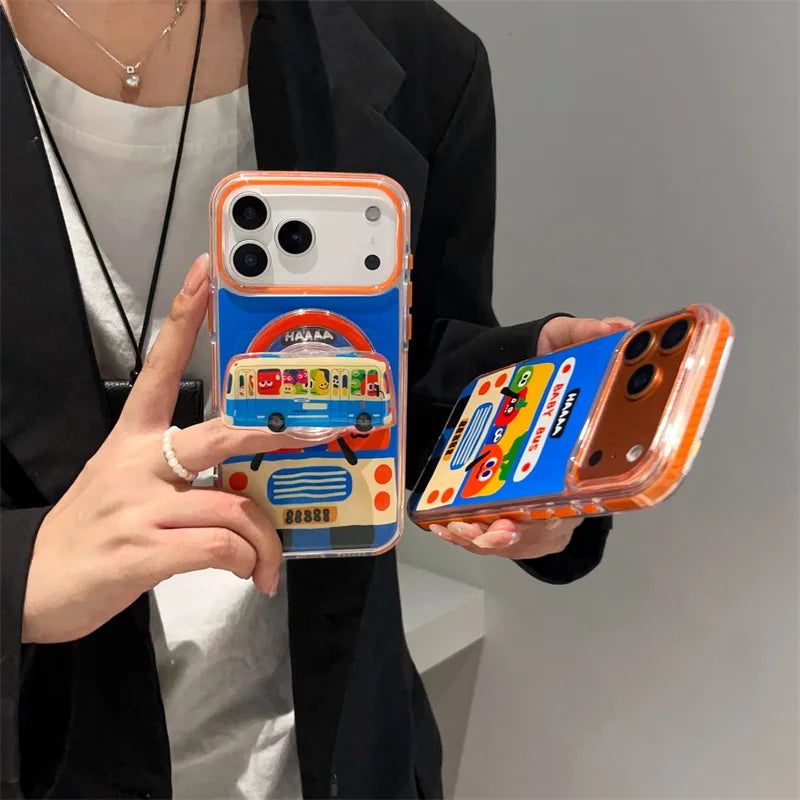 Kawaii Cartoon Carrot Bus Magnetic Phone Case For iPhone