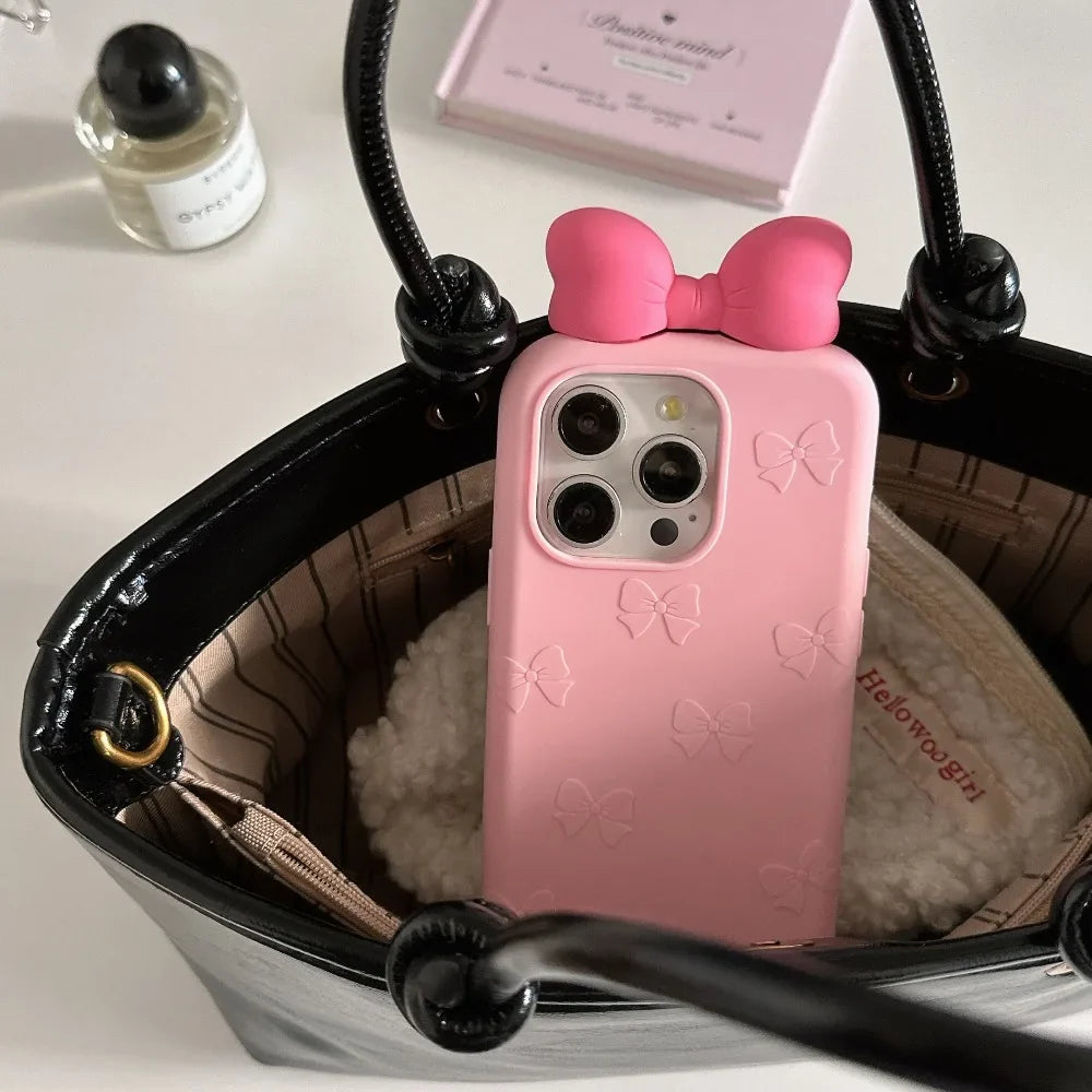 3D Cute Bowknot Cartoon Tie Silicone Phone Case For iPhone