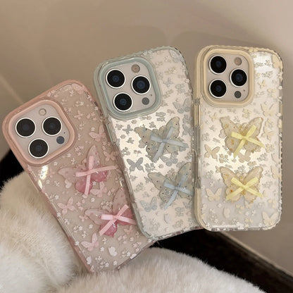 Korean Full Screen Flowers 3D Butterfly Bowknot Soft Phone Case For iPhone