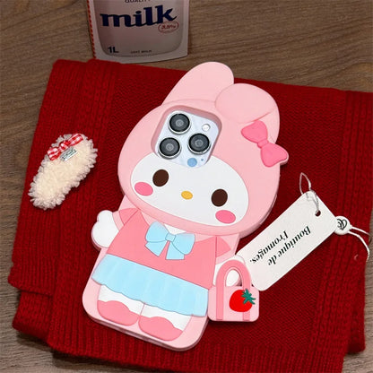 3D Cartoon Kuromi Hello Kitty Melody Handbag Silicone Phone Case For iPhone