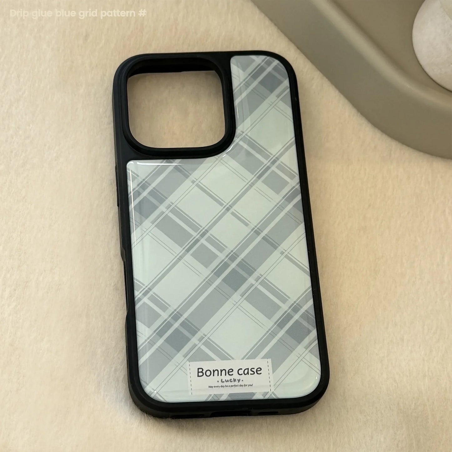 Korean Geometric Checkered Drop Glue Phone Case For iPhone