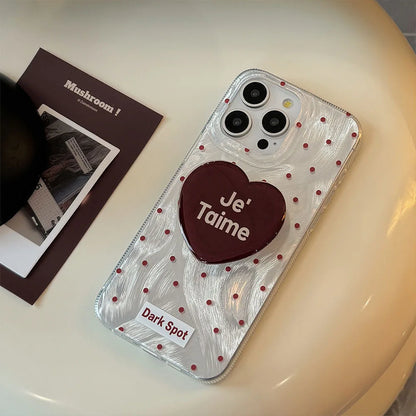 Black Red Heart Grip Tok Stand Holder Dazzling Laser Phone Case