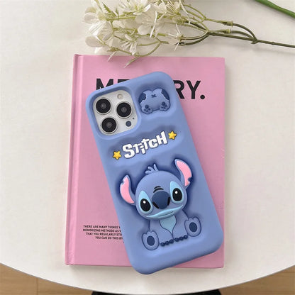 Cute Cartoon Stitch Angel Telescopic Bracket Phone Case For iPhone