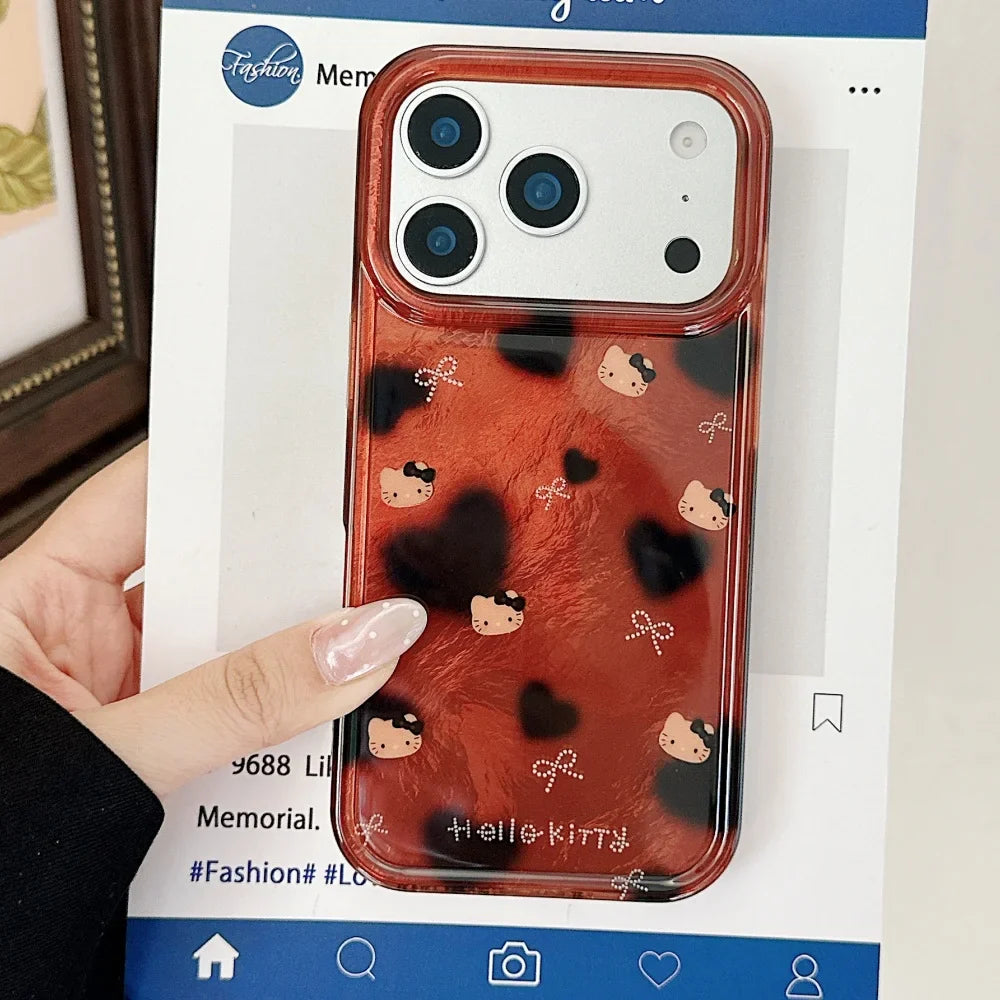 Luxury Cute All Inclusive Brown Bottom Leopard Print Bow Kitty Case Phone  For iPhone