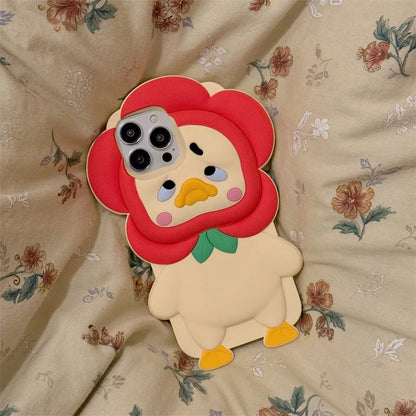 Kawaii Cute Cartoon Flowers Crying Duck Soft Silicone Phone Case For iPhone