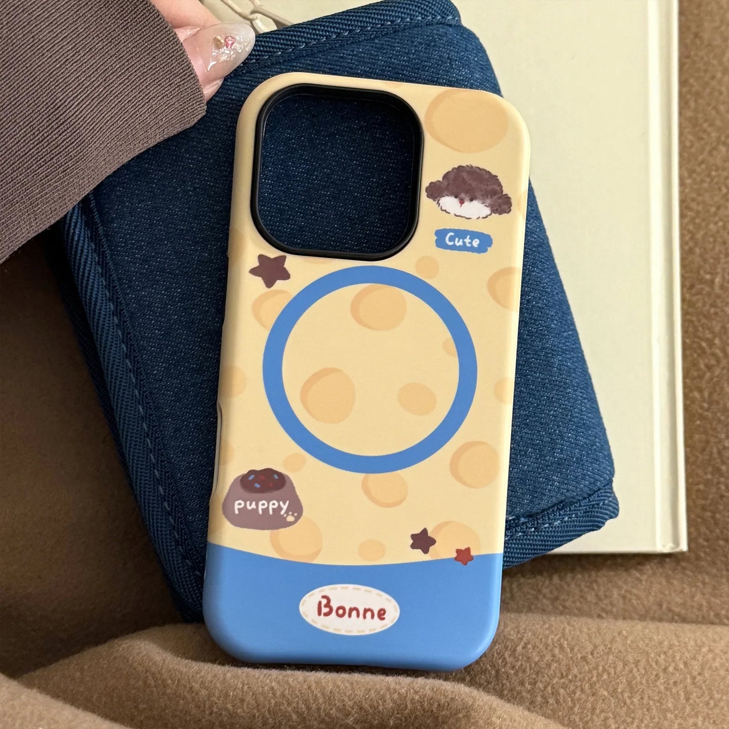 Korean Cartoon Puppy Magnetic Stand Holder Phone Case For iPhone