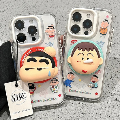 Cute Anime Funny snot Boochan Crayon Shin-chan Magnetic Holder Magsafe Wireless Charge Case For iPhone
