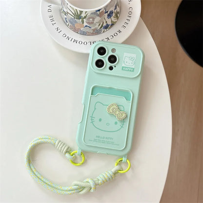 Crossbody Lanyard Hello Kitty Slot Card Bag Phone Case For iPhone