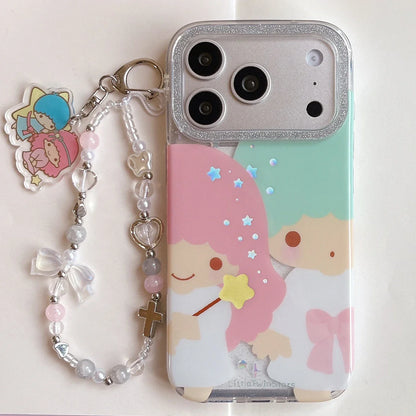 Kawaii Cute Couple Cartoon Star Gemini  Sparkling Phone Case For iPhone
