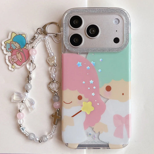 Kawaii Cute Couple Cartoon Star Gemini  Sparkling Phone Case For iPhone