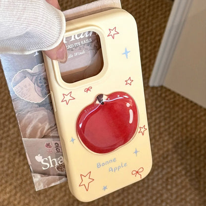 Korean 3D Cartoon Red Apple With Fork Apple Core Pendant Soft Phone Case For iPhone