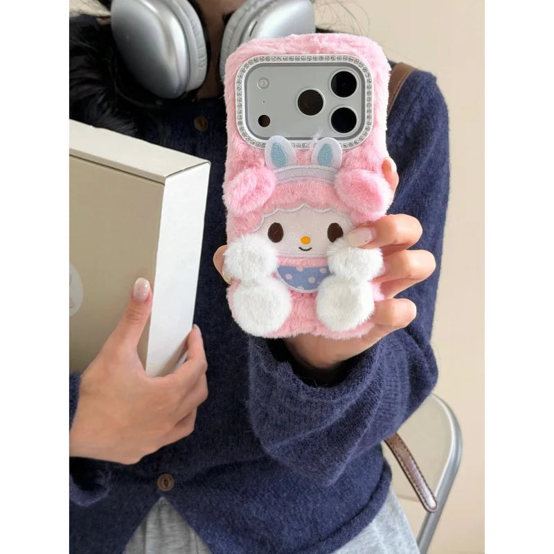 Fashion Cute cartoon Pink Plush Fluffy fur My Melody Phone Case For iPhone