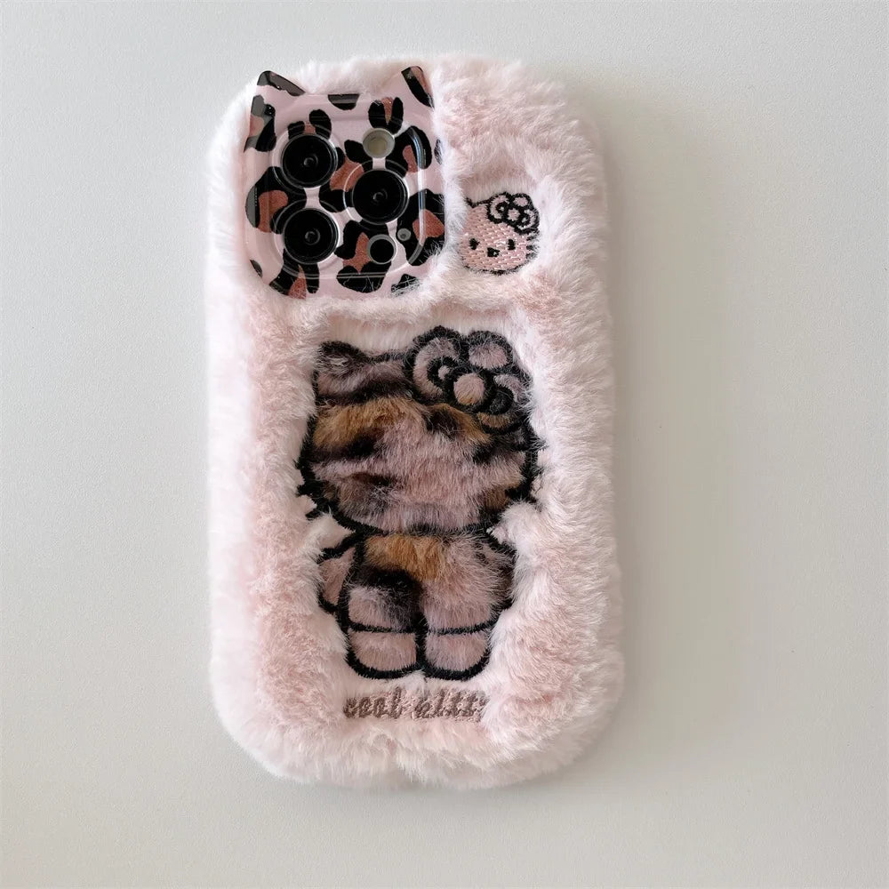 Cartoon Fluffy Hello Kitty Plush Cat Ears Phone Case