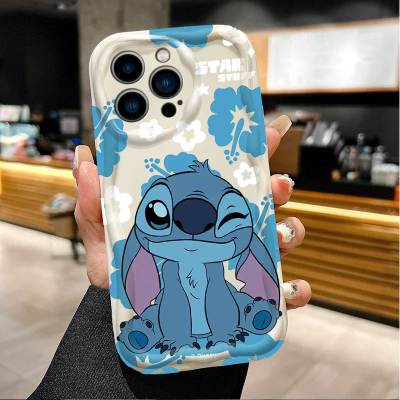 Disney Stitch And Angel White Wave Phone Case For iPhone