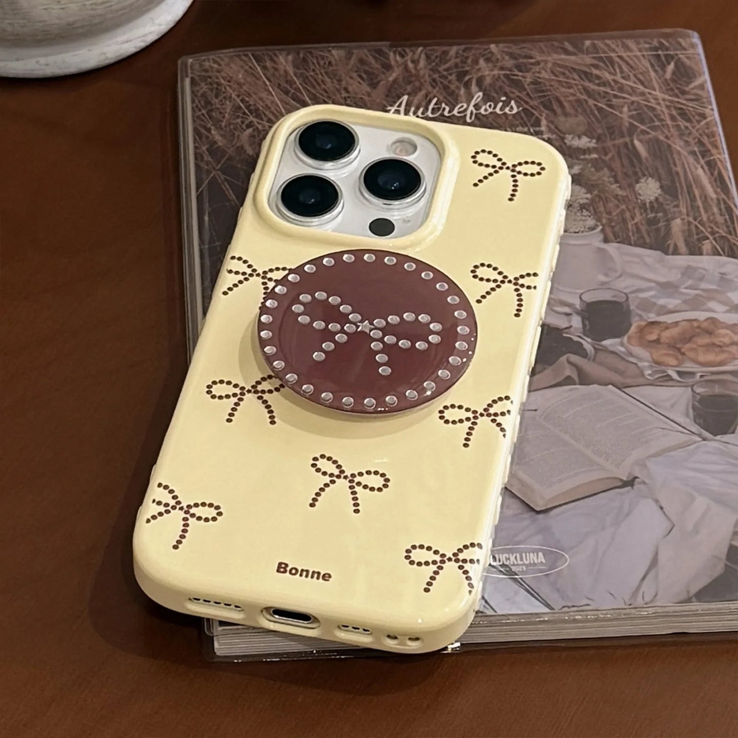 Korean Cartoon Full Screen Bowknot Bracket Soft Phone Case For iPhone