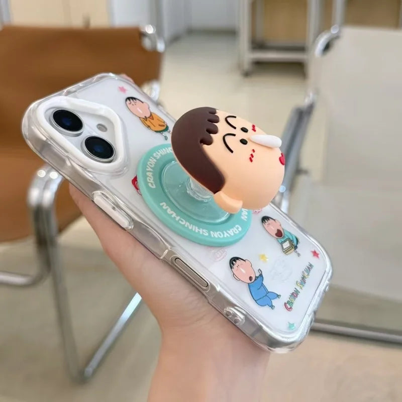 Cute Anime Funny snot Boochan Crayon Shin-chan Magnetic Holder Magsafe Wireless Charge Case For iPhone