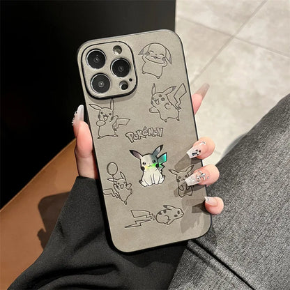 Cute Cartoon Anime Pikachu Leather Texture Laser Phone Case For iPhone