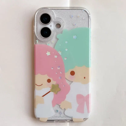Kawaii Cute Couple Cartoon Star Gemini  Sparkling Phone Case For iPhone