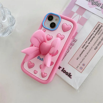 3D Cartoon Pink Love Bow Holder Phone Case