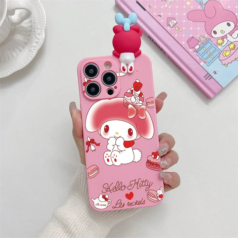 3D Cute Cartoon Melody Phone Case With Bracket Lanyard For iPhone