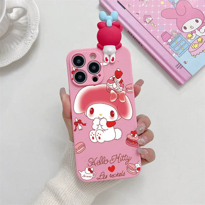 3D Cute Cartoon Melody Phone Case With Bracket Lanyard For iPhone