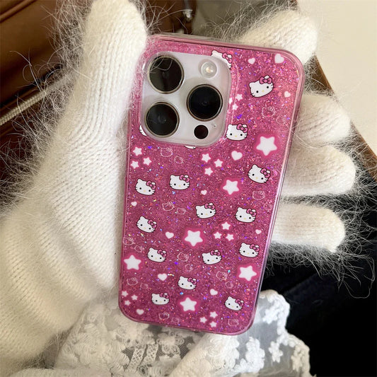 Bling Glitter Stars Hello Kitty Phone Case