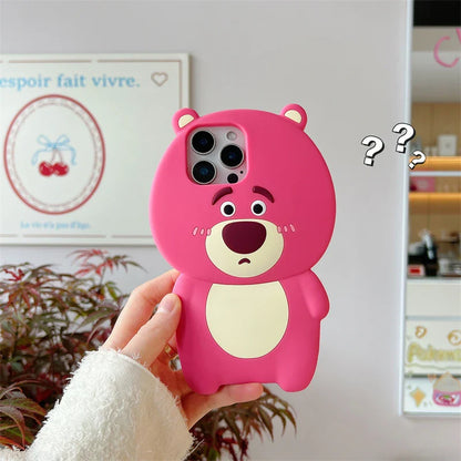 3D Strawberry Bear Silicone Phone Case For iPhone