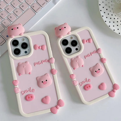 3D Cartoon Stereoscopic Love Pig Phone Case