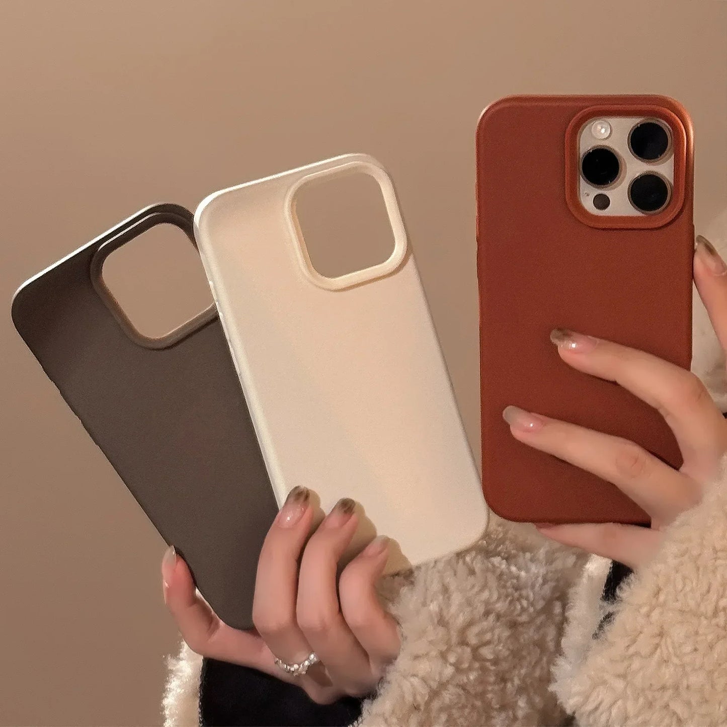 Autumn Winter Caramel Chocolates Milktea Maillard Solid Color Phone Case For iPhone