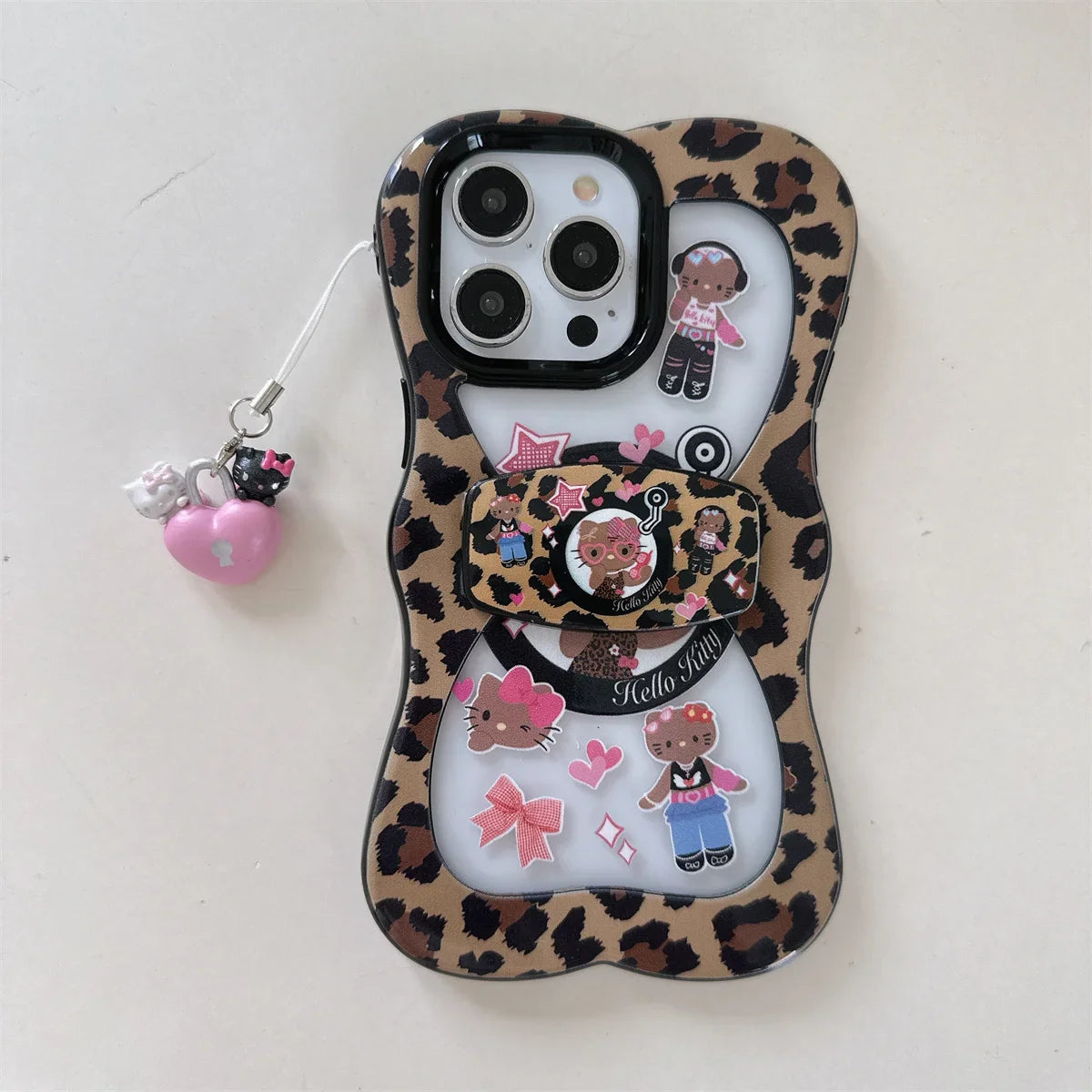 New Creative Style Perforated Leopard Print Black Leather kiity Cat Phone Case For iPhone