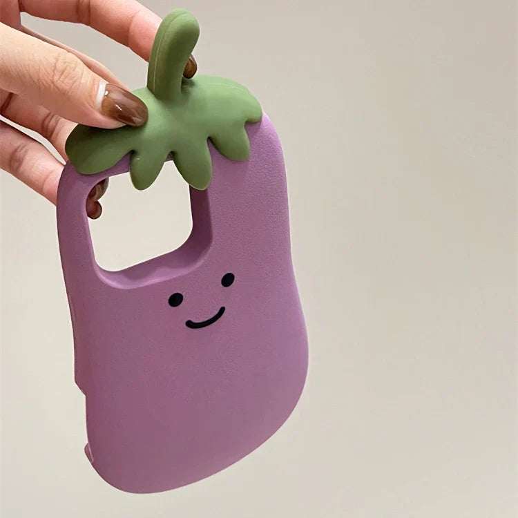 Kawaii Happy Eggplant Case Soft Silicone Phone Case