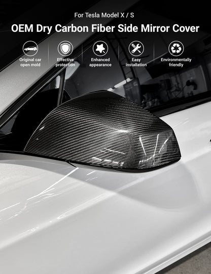 Side Mirror Cover OEM Style for Tesla Model X / S - Dry Carbon Fiber Exterior Mods