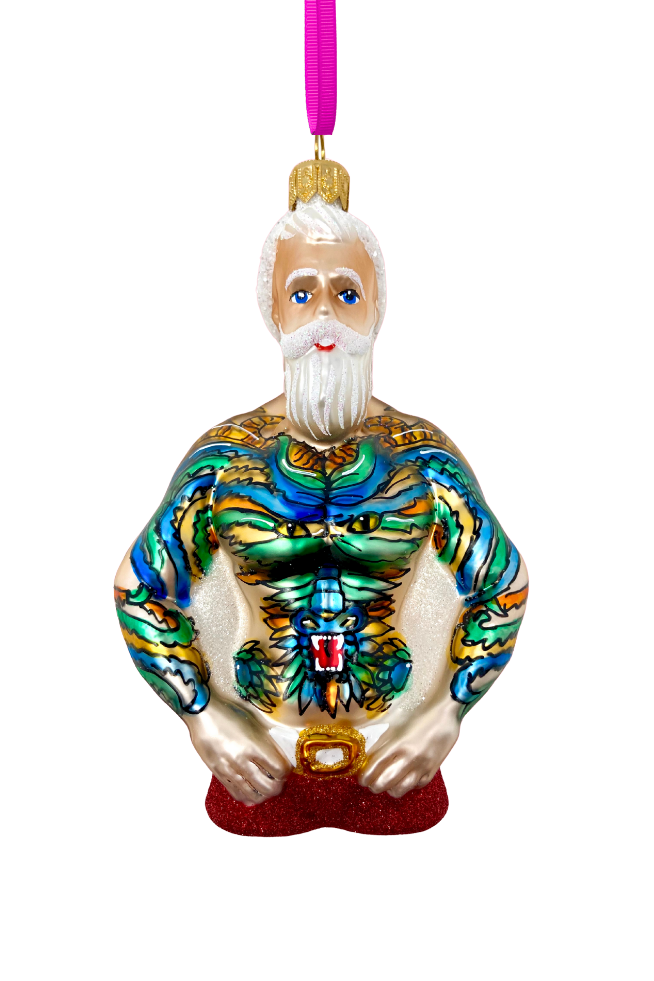 Tattoo Santa Glass Christmas Ornament