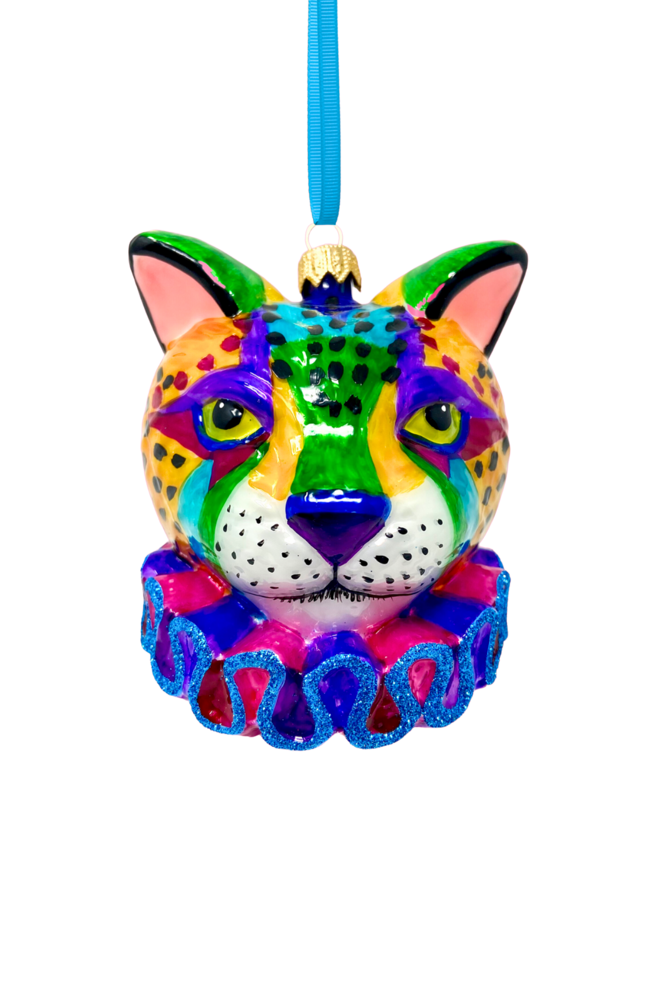 Technicolor Cheetah Glass Ornament