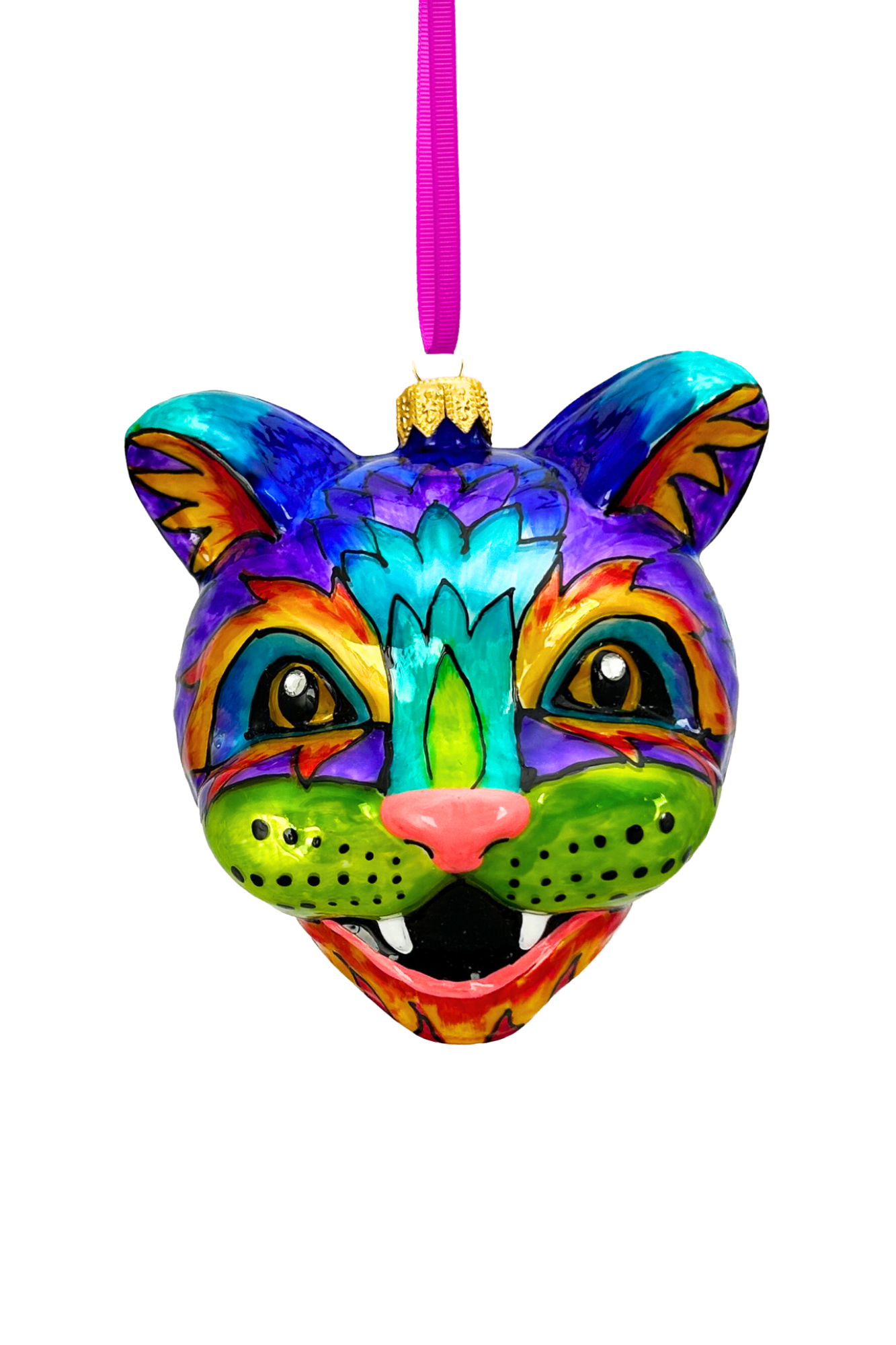 Technicolor Cat Polish Glass Ornament