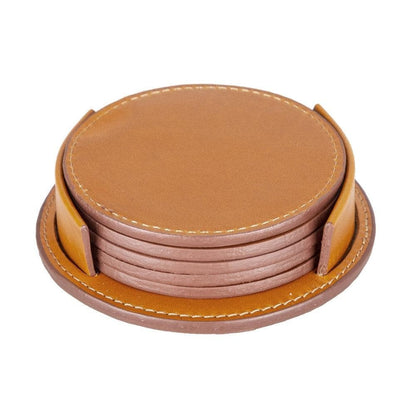 Tucson Genuine Leather Coaster Set of 5 with Holder - Premium Cup Coasters