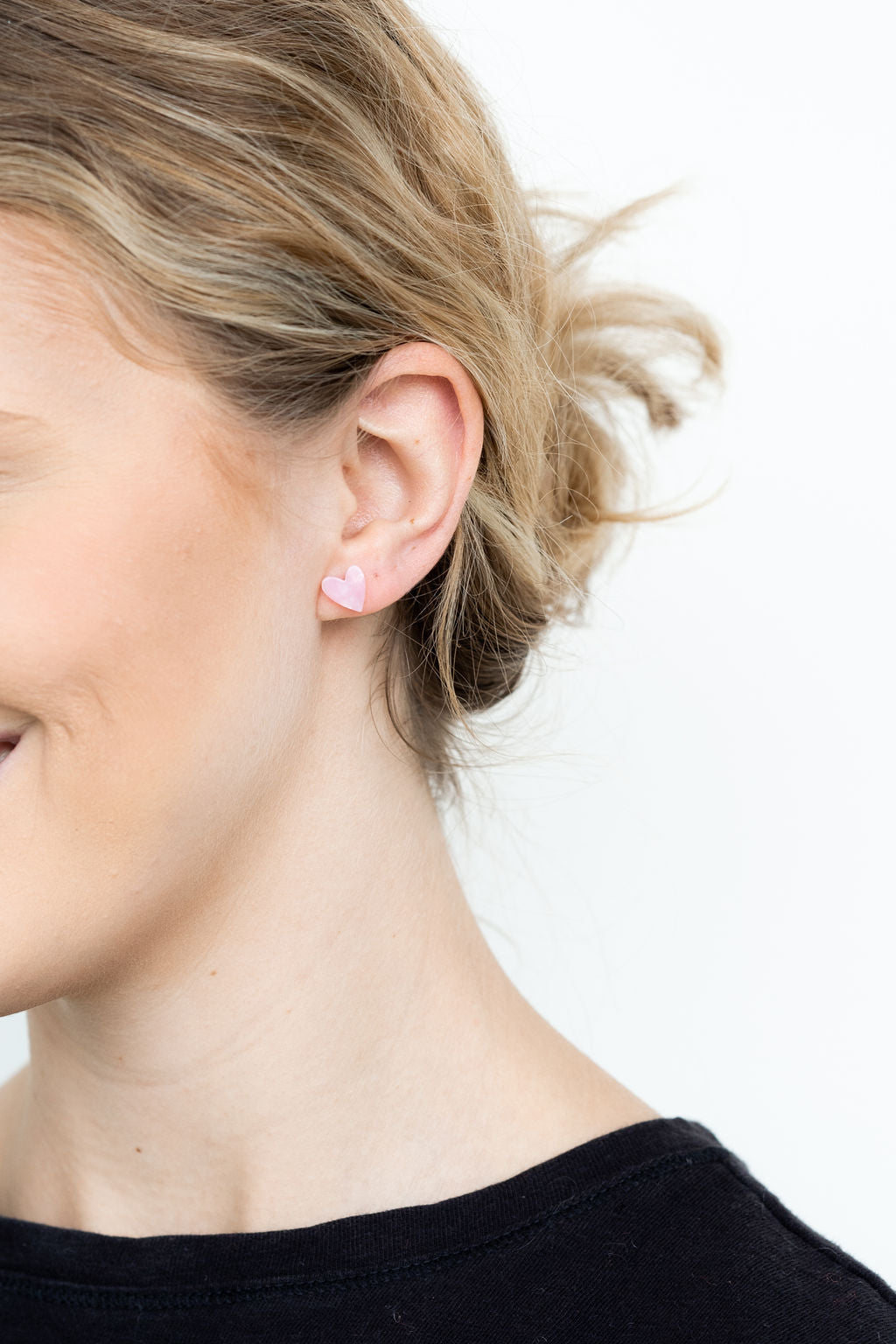 Hand Drawn Heart Studs- Pink