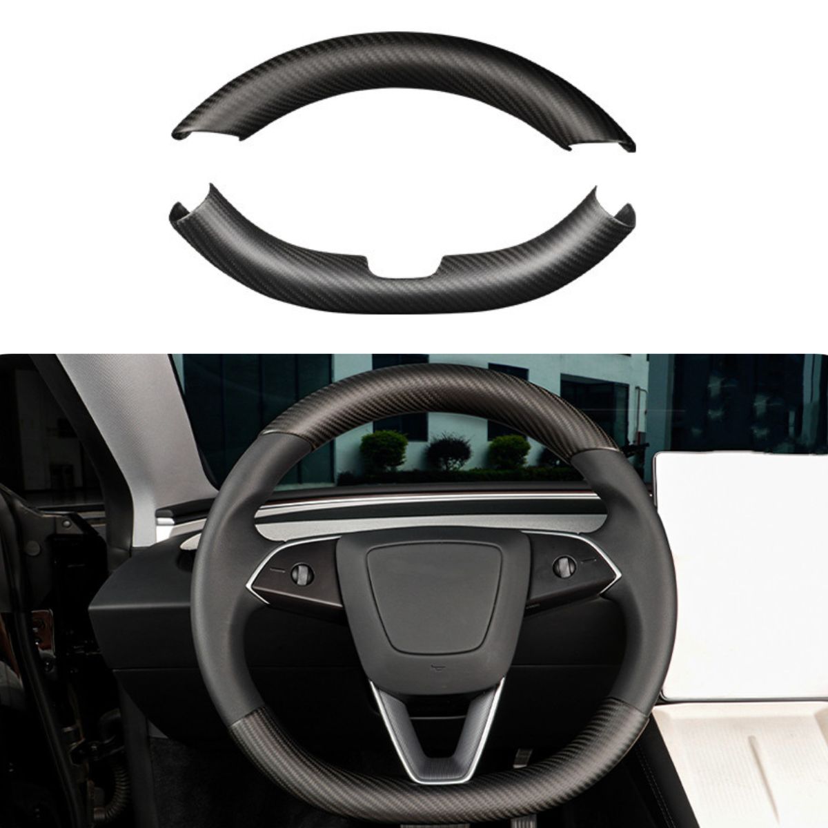 Upper / Lower Parts Steering Wheel Accessories for Tesla Model 3 / Y  -  Carbon Fiber Interior Mods
