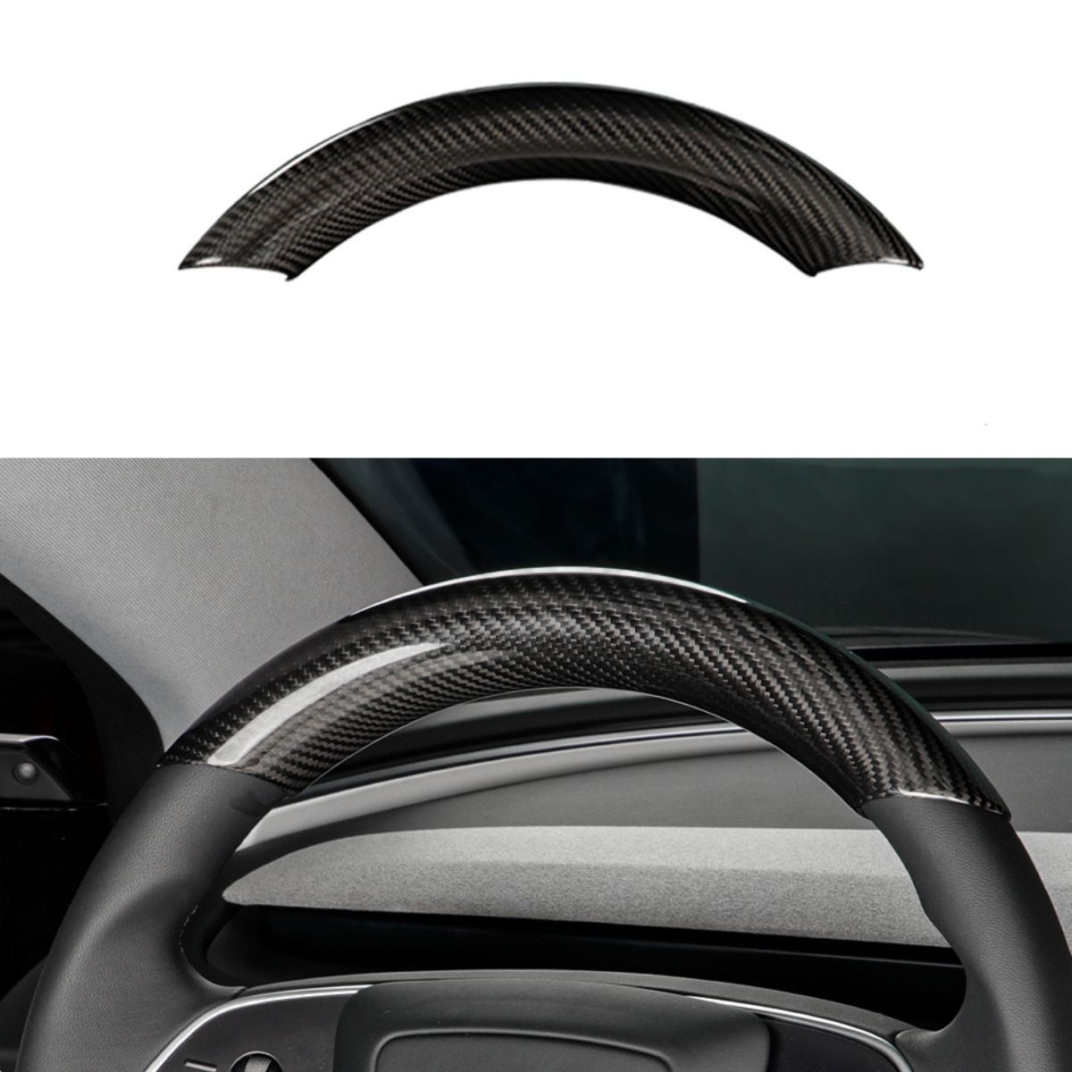 Upper / Lower Parts Steering Wheel Accessories for Tesla Model 3 / Y  -  Carbon Fiber Interior Mods
