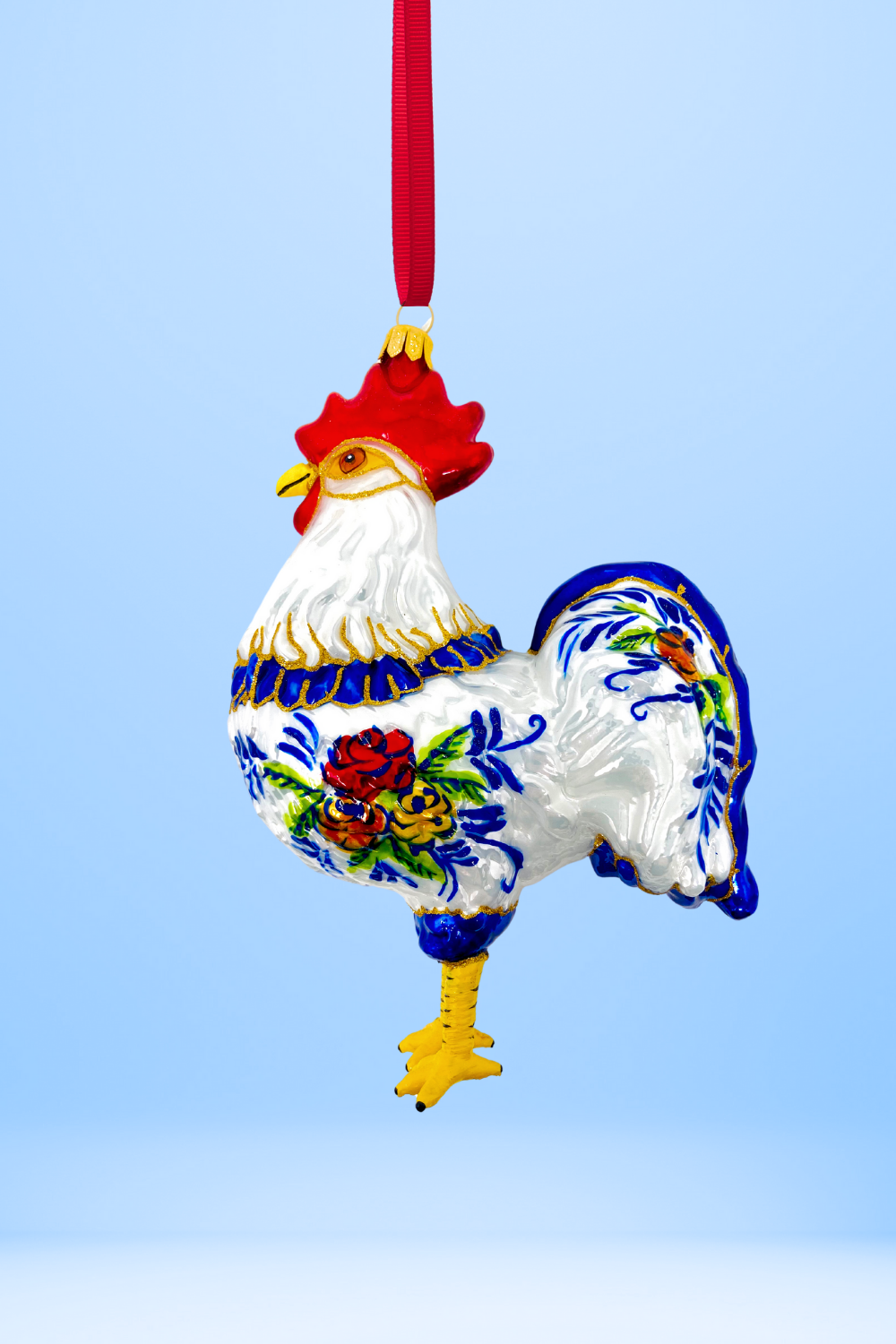 Folk Rooster Polish Glass Ornament