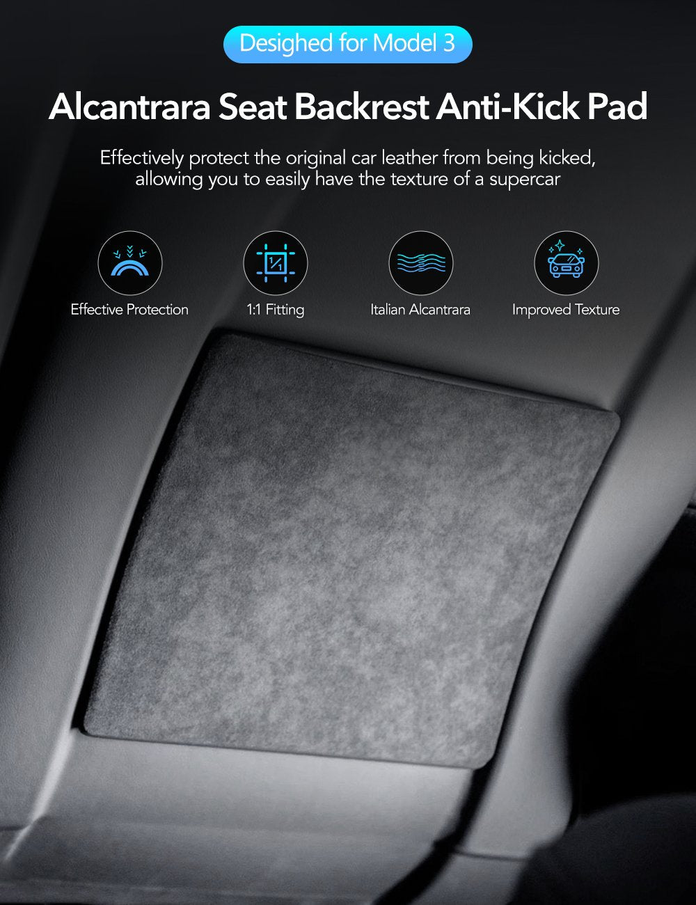 Alcantara Seat Back Protector for Model 3 Highland & New Model Y