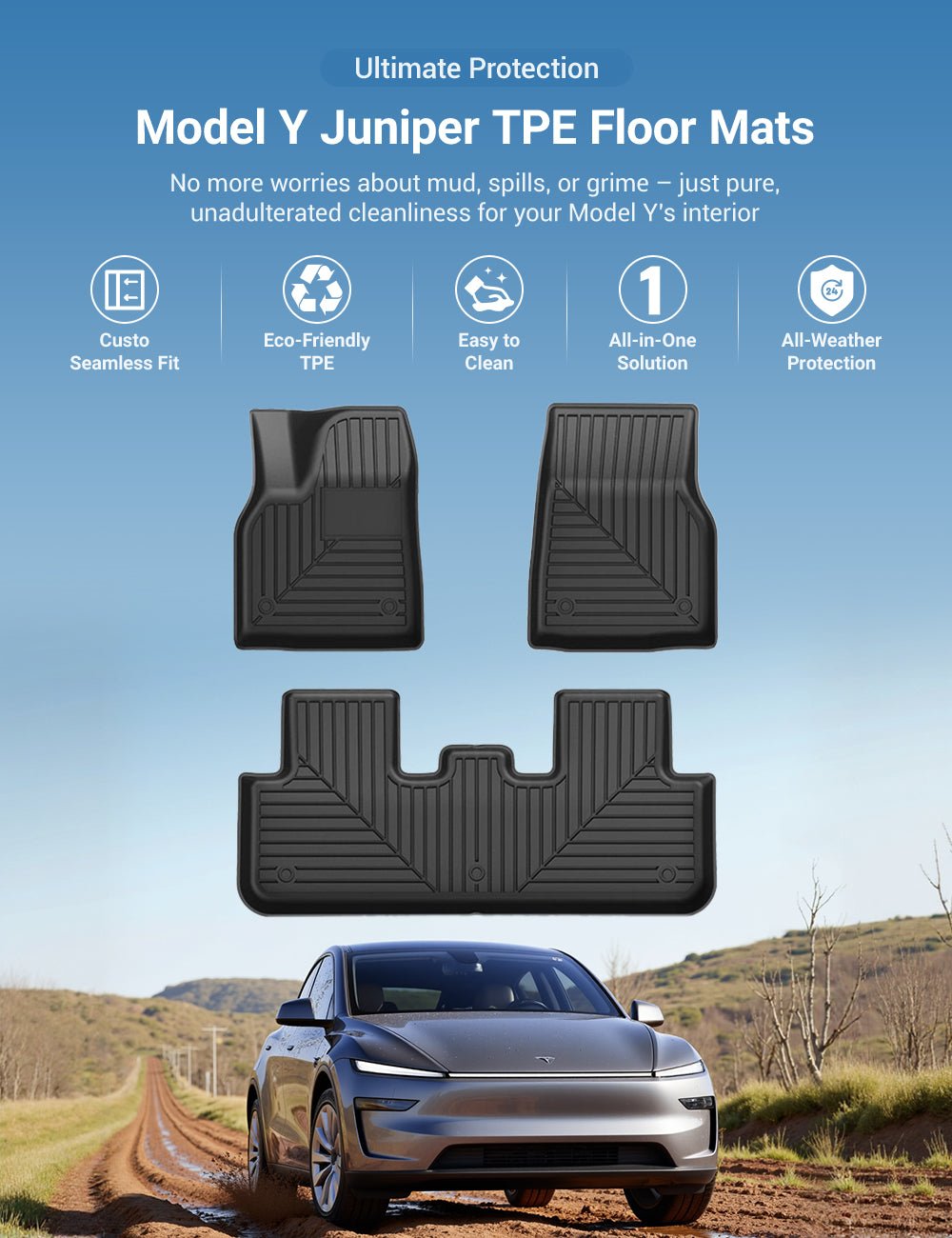 All Weather/Season TPE Floor Mats for Model Y Juniper