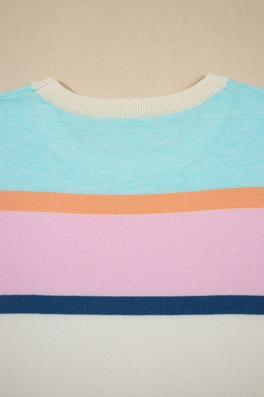 Multicolour Striped Colorblock Flutter Sleeve Knit